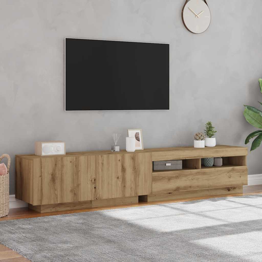 Meuble TV avec lumières LED chêne artisanal bois d'ingénierie - XIOS