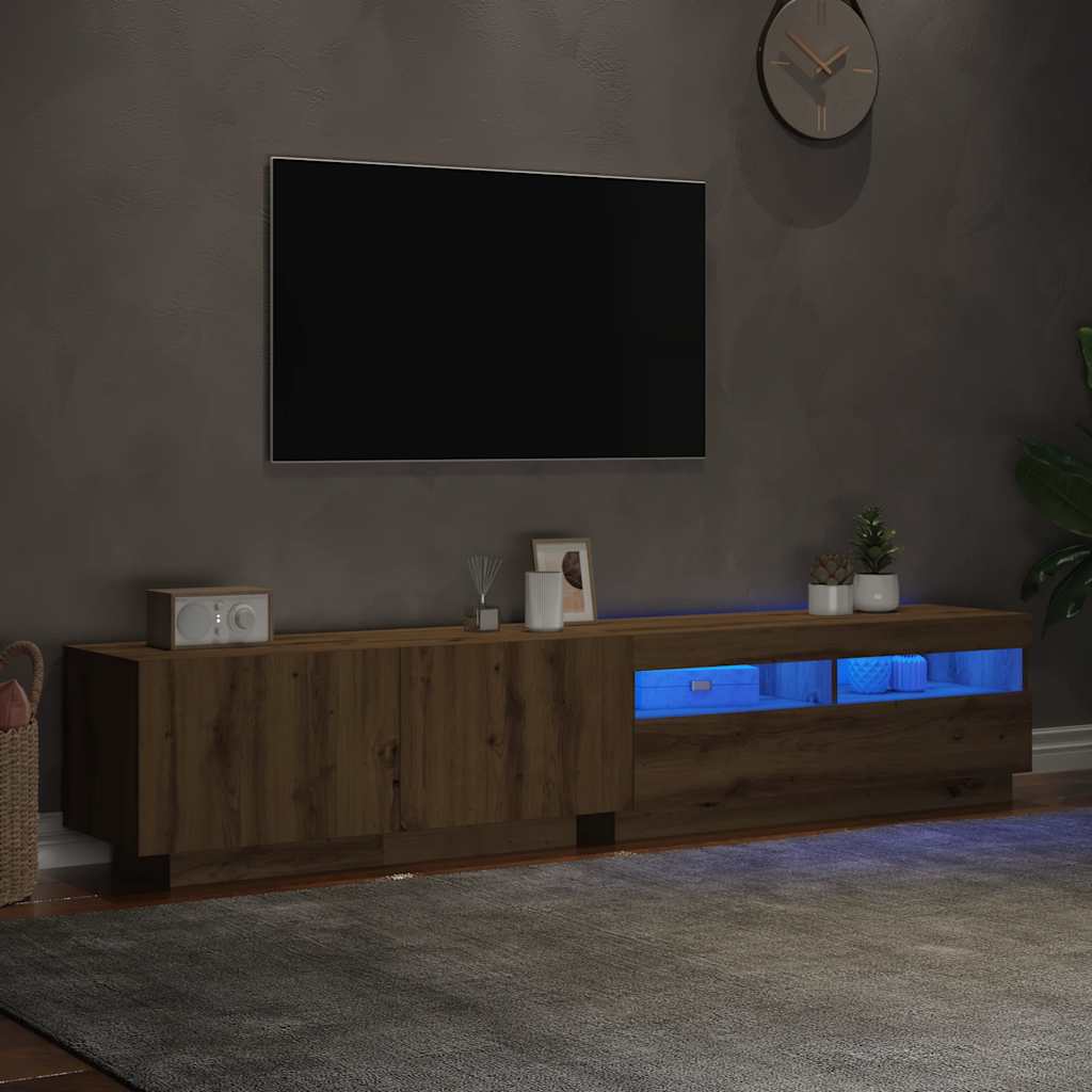 Meuble TV avec lumières LED chêne artisanal bois d'ingénierie - XIOS