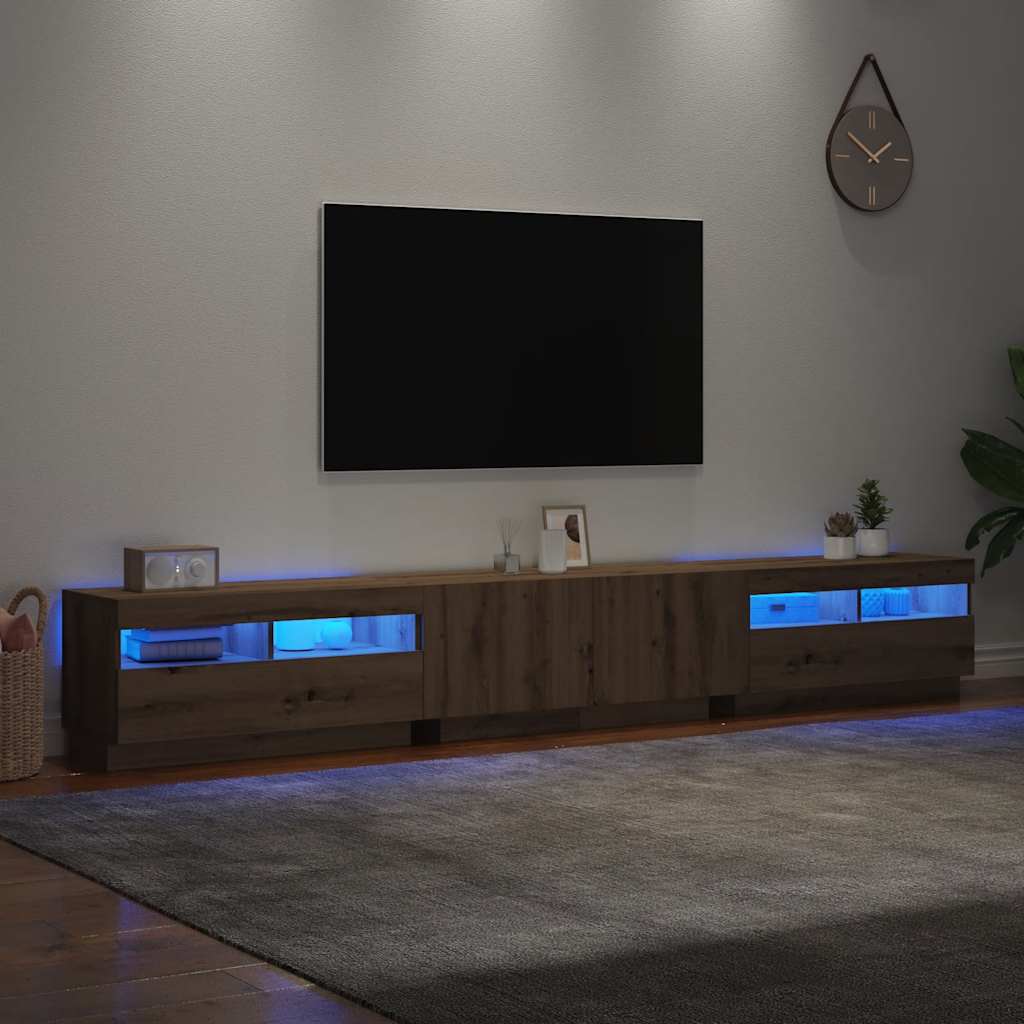 Meuble TV avec lumières LED chêne artisanal bois d'ingénierie - XIOS