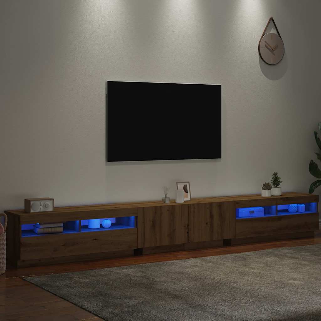 Meuble TV avec lumières LED chêne artisanal bois d'ingénierie - XIOS