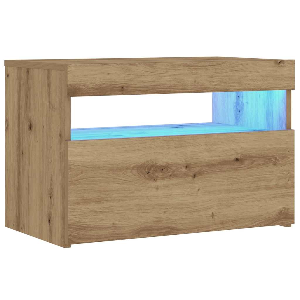 Table de chevet avec lumières LED chêne artisanal 60x35x40 cm - XIOS