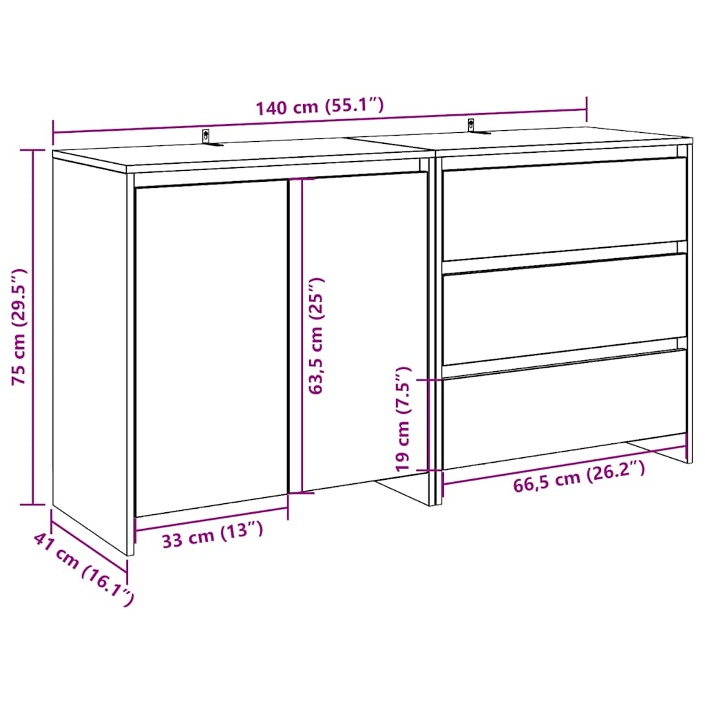 Buffet 2 pcs vieux bois bois d'ingénierie - XIOS