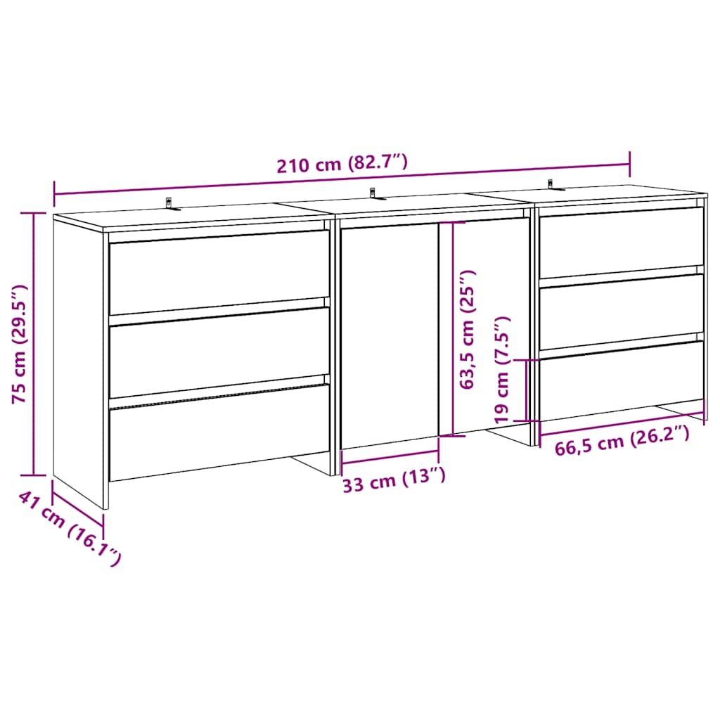 Buffet 3 pcs chêne artisanal bois d'ingénierie - XIOS