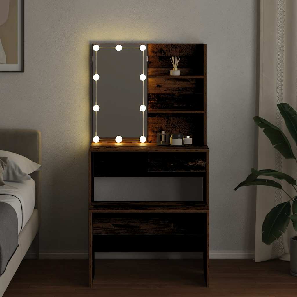 Ensemble de coiffeuse avec LED vieux bois bois d'ingénierie - XIOS