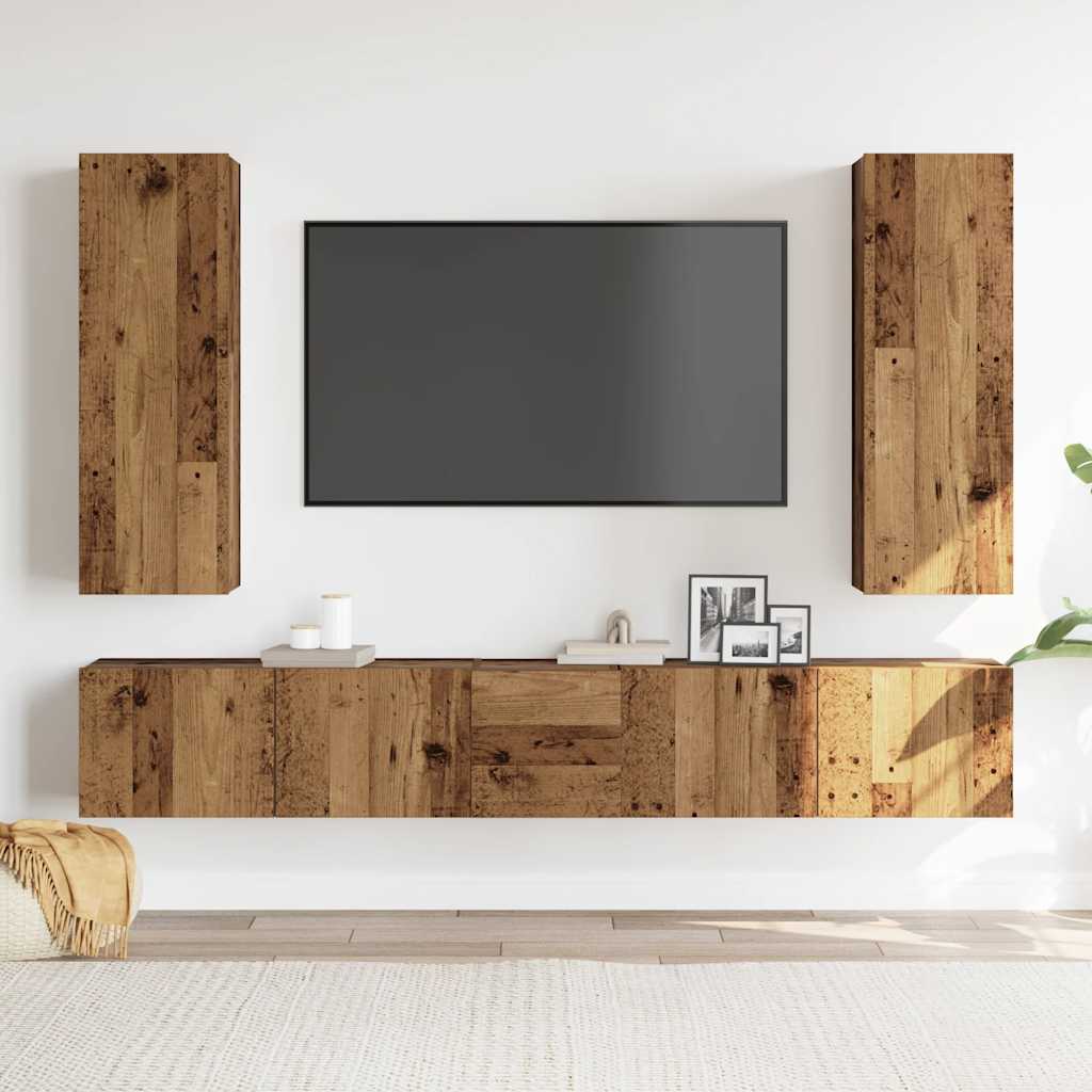 Ensemble de meuble TV mural 5 pcs vieux bois bois d'ingénierie - XIOS