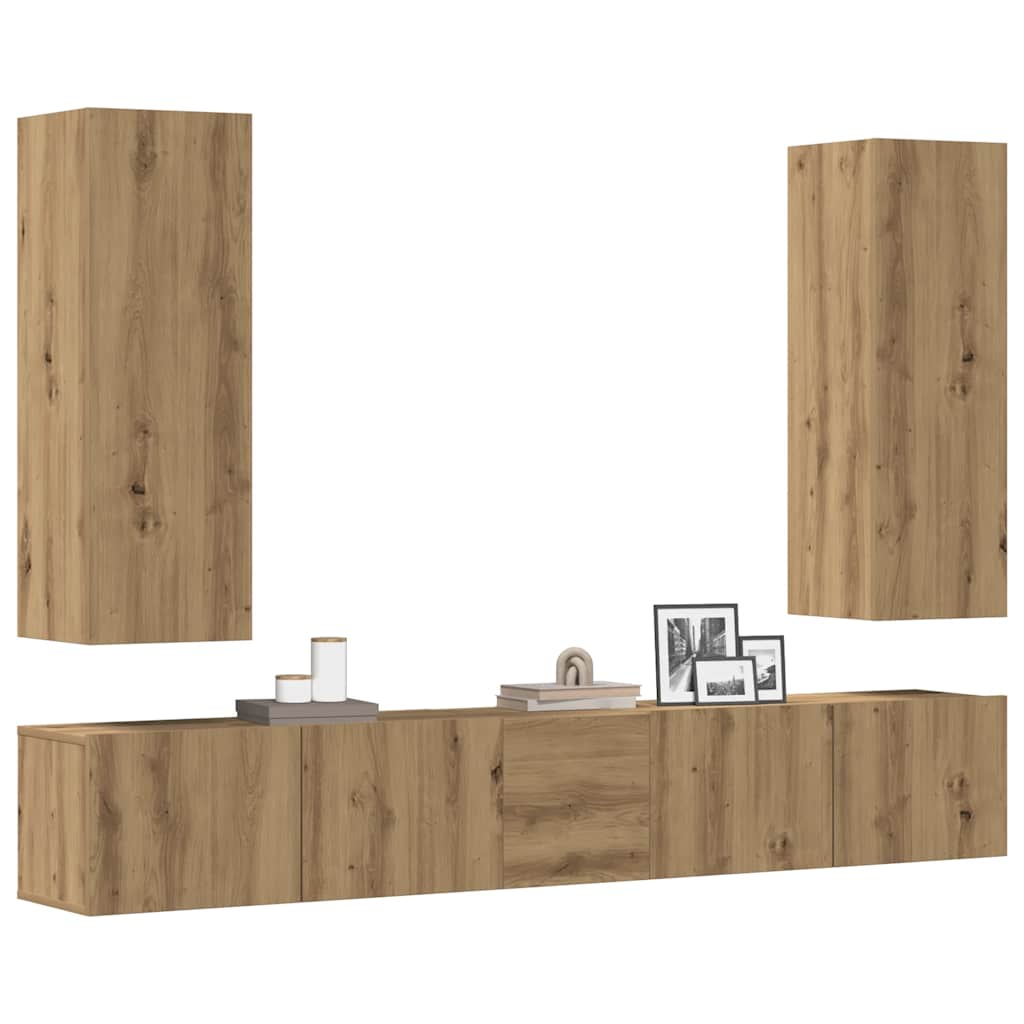 Ensemble de meuble TV mural 5 pcs chêne artisanal - XIOS