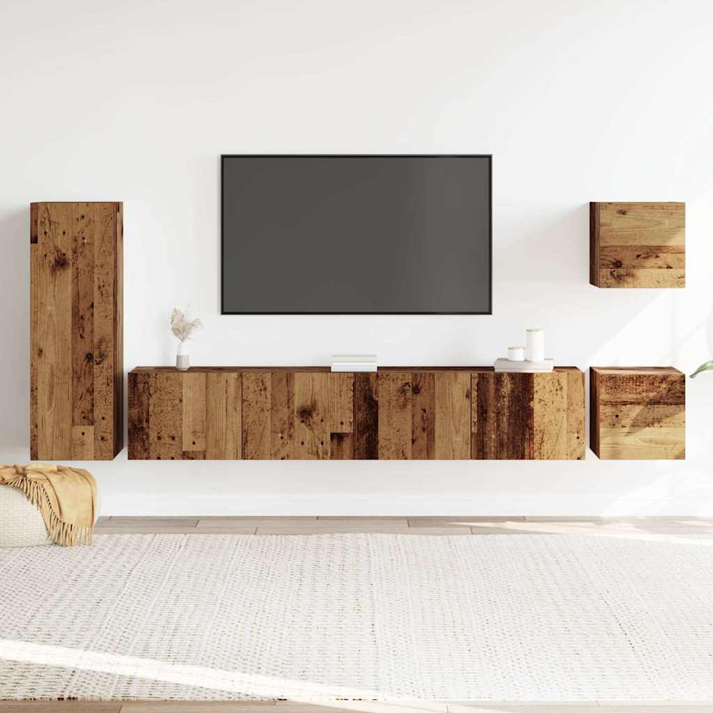 Ensemble de meuble TV mural 5 pcs vieux bois bois d'ingénierie - XIOS