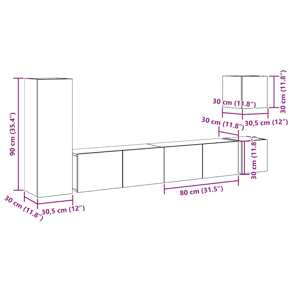 Ensemble de meuble TV mural 5 pcs vieux bois bois d'ingénierie - XIOS