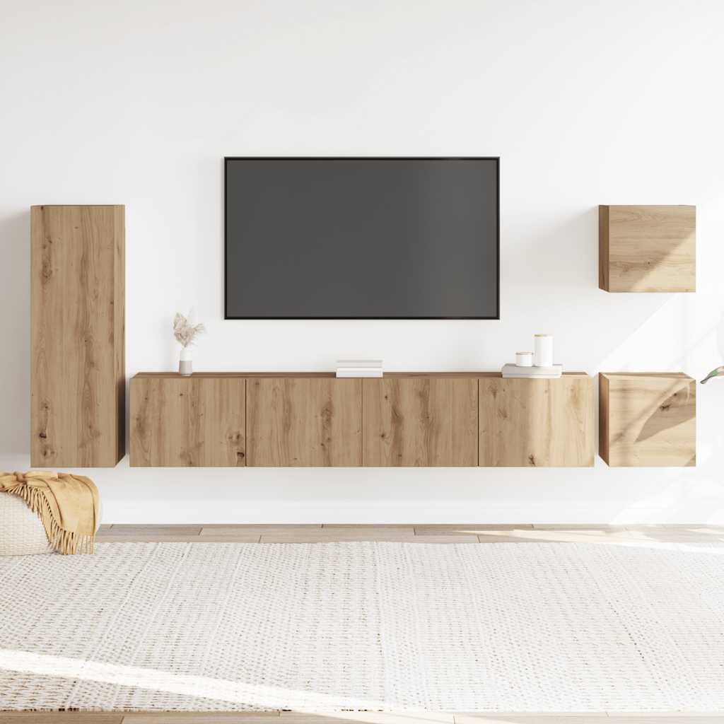 Ensemble de meuble TV mural 5 pcs chêne artisanal - XIOS