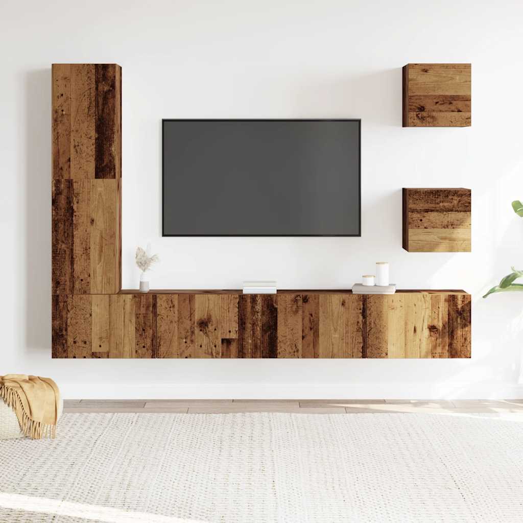 Ensemble de meuble TV mural 5 pcs vieux bois bois d'ingénierie - XIOS