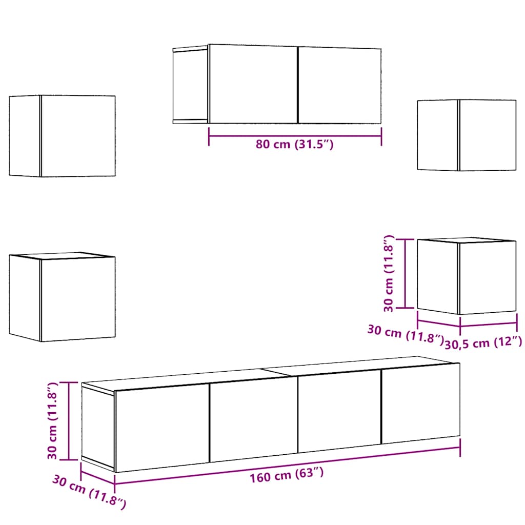 Ensemble de meuble TV mural 5 pcs vieux bois - XIOS