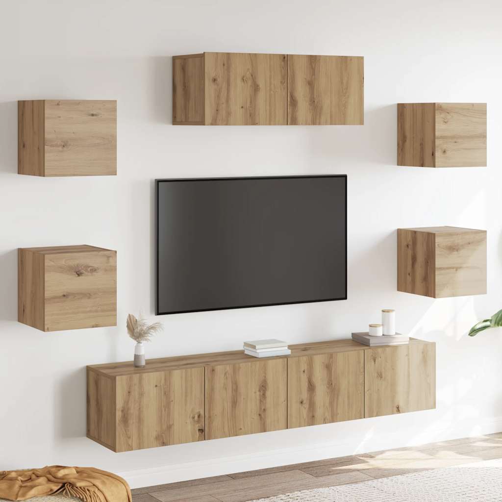 Ensemble de meuble TV mural 7 pcs chêne artisanal - XIOS