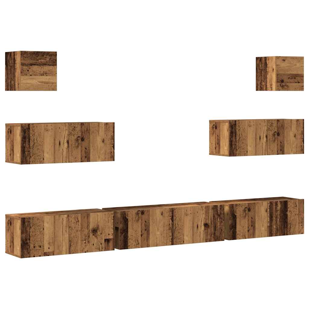 Ensemble de meuble TV mural 7 pcs vieux bois bois d'ingénierie - XIOS