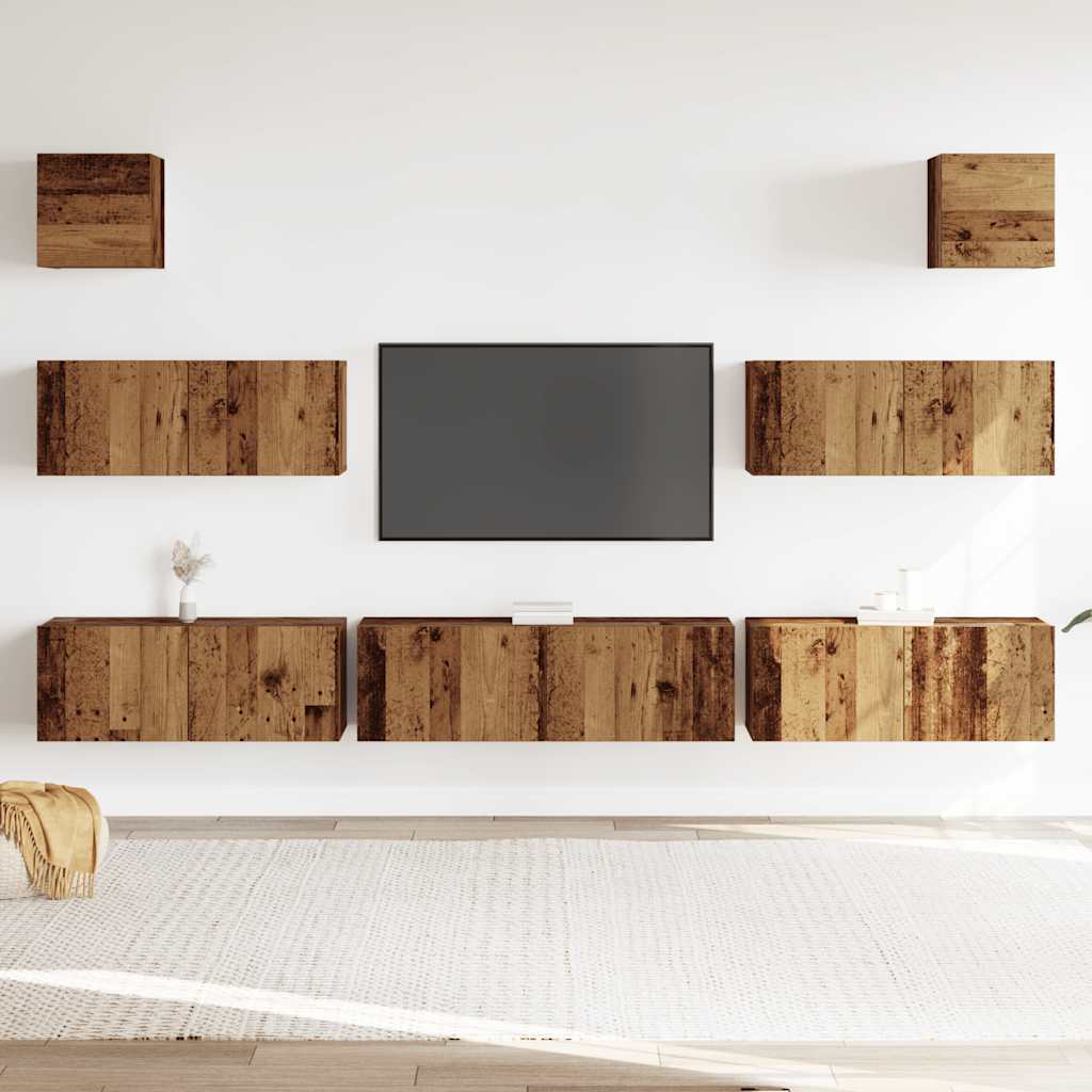 Ensemble de meuble TV mural 7 pcs vieux bois bois d'ingénierie - XIOS