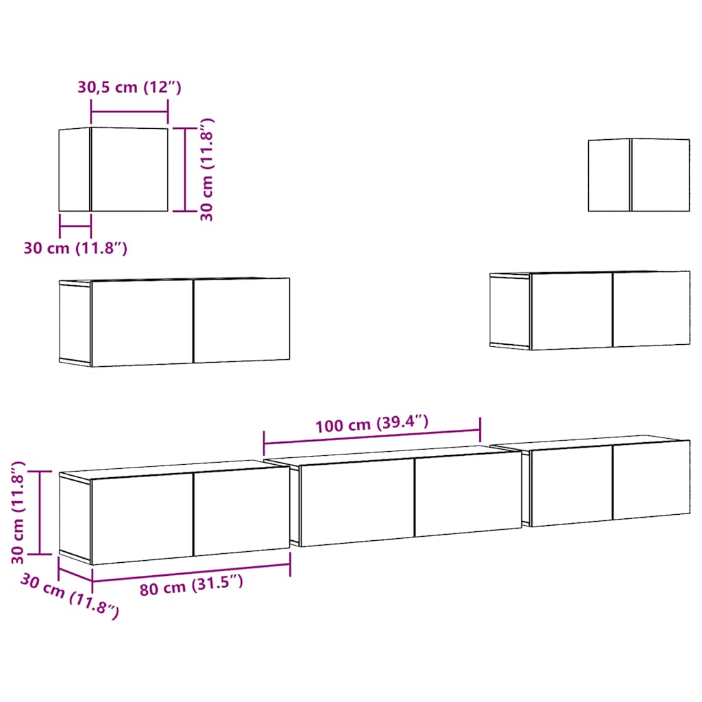 Ensemble de meuble TV mural 7 pcs vieux bois bois d'ingénierie - XIOS