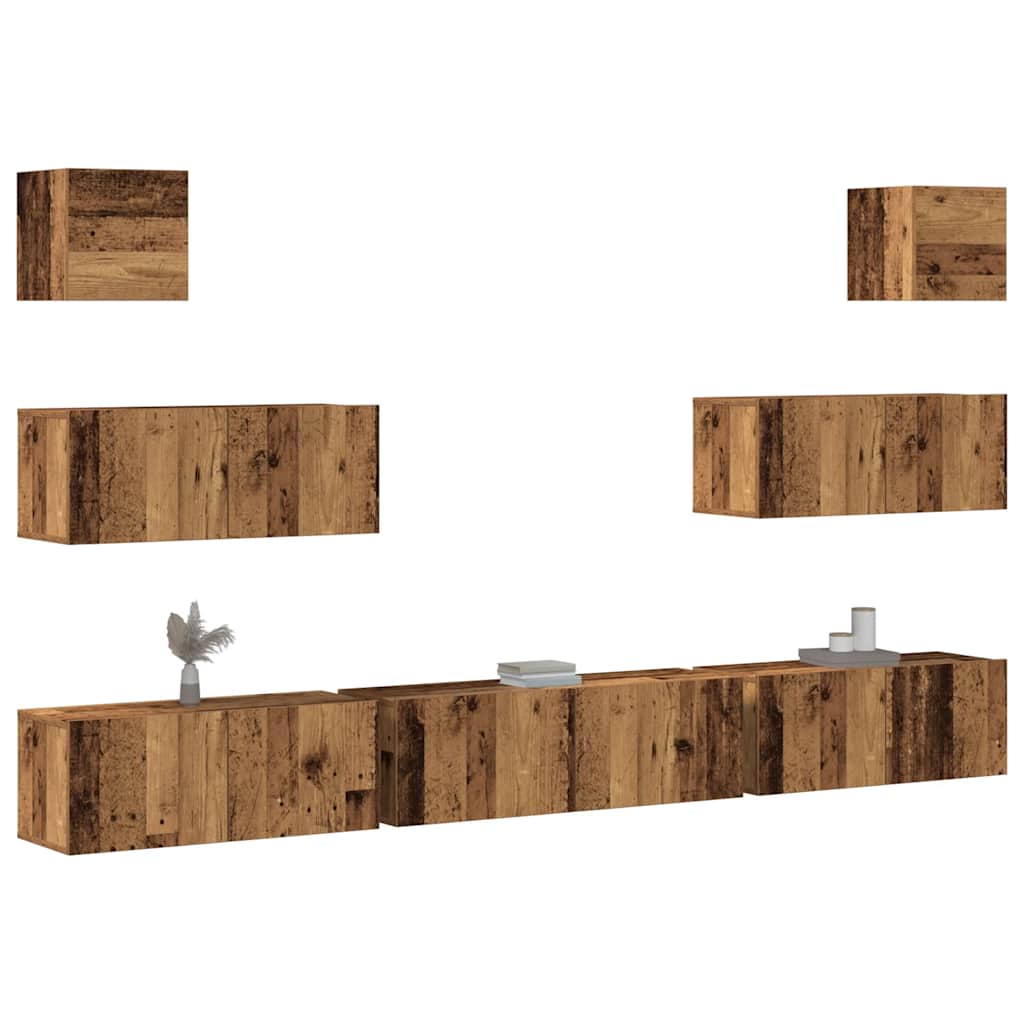 Ensemble de meuble TV mural 7 pcs vieux bois bois d'ingénierie - XIOS