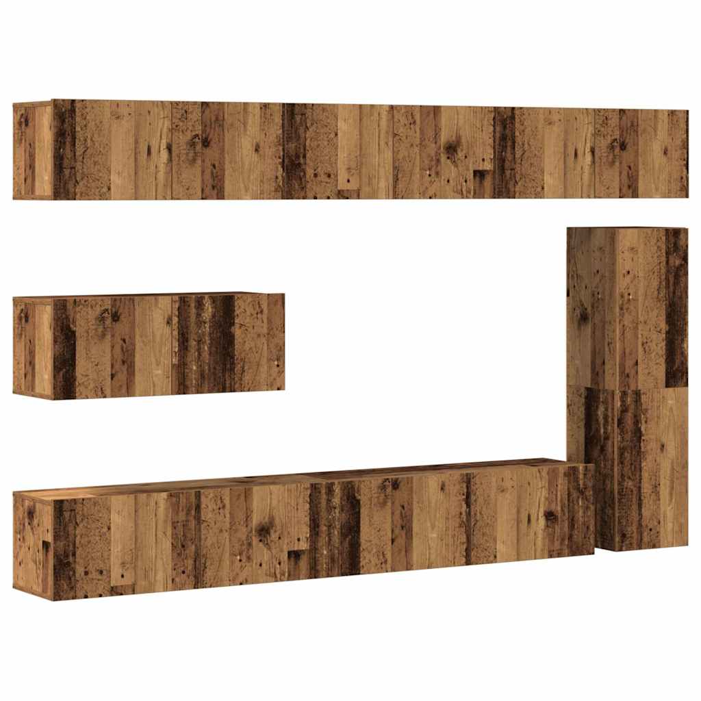 Ensemble de meuble TV mural 7 pcs vieux bois bois d'ingénierie - XIOS