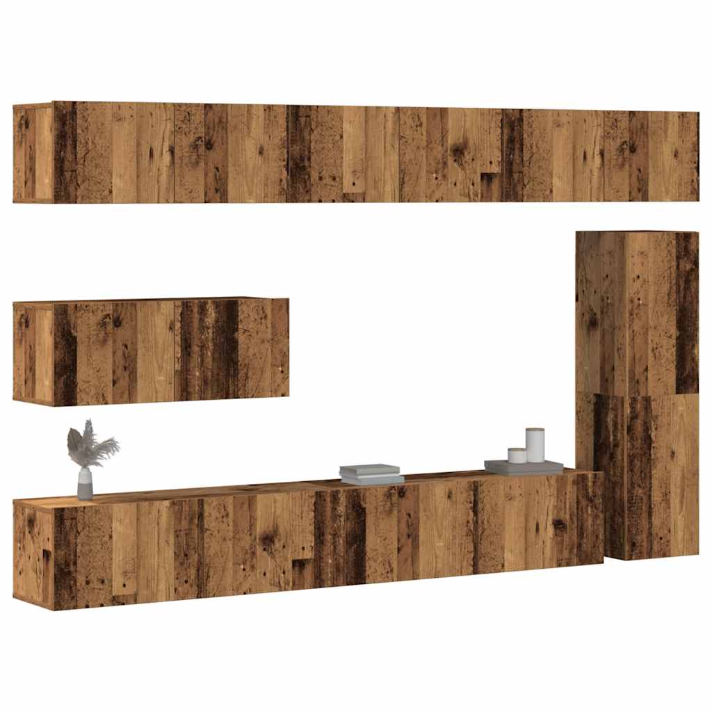 Ensemble de meuble TV mural 7 pcs vieux bois bois d'ingénierie - XIOS