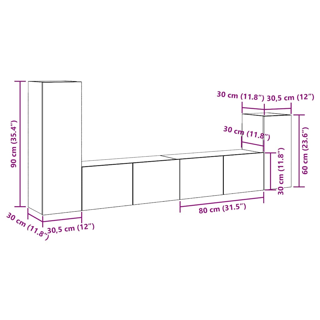 Ensemble de meuble TV mural 4 pcs vieux bois bois d'ingénierie - XIOS