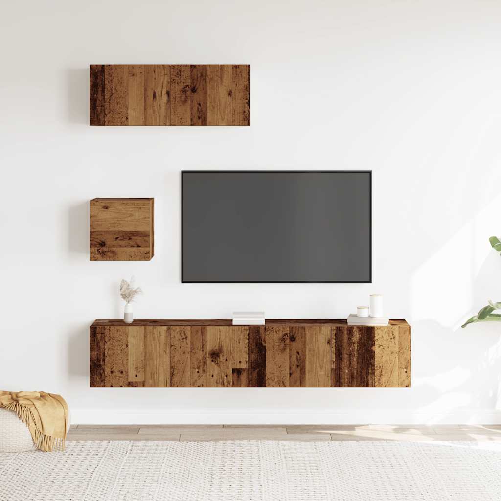 Ensemble de meuble TV mural 4 pcs vieux bois bois d'ingénierie - XIOS