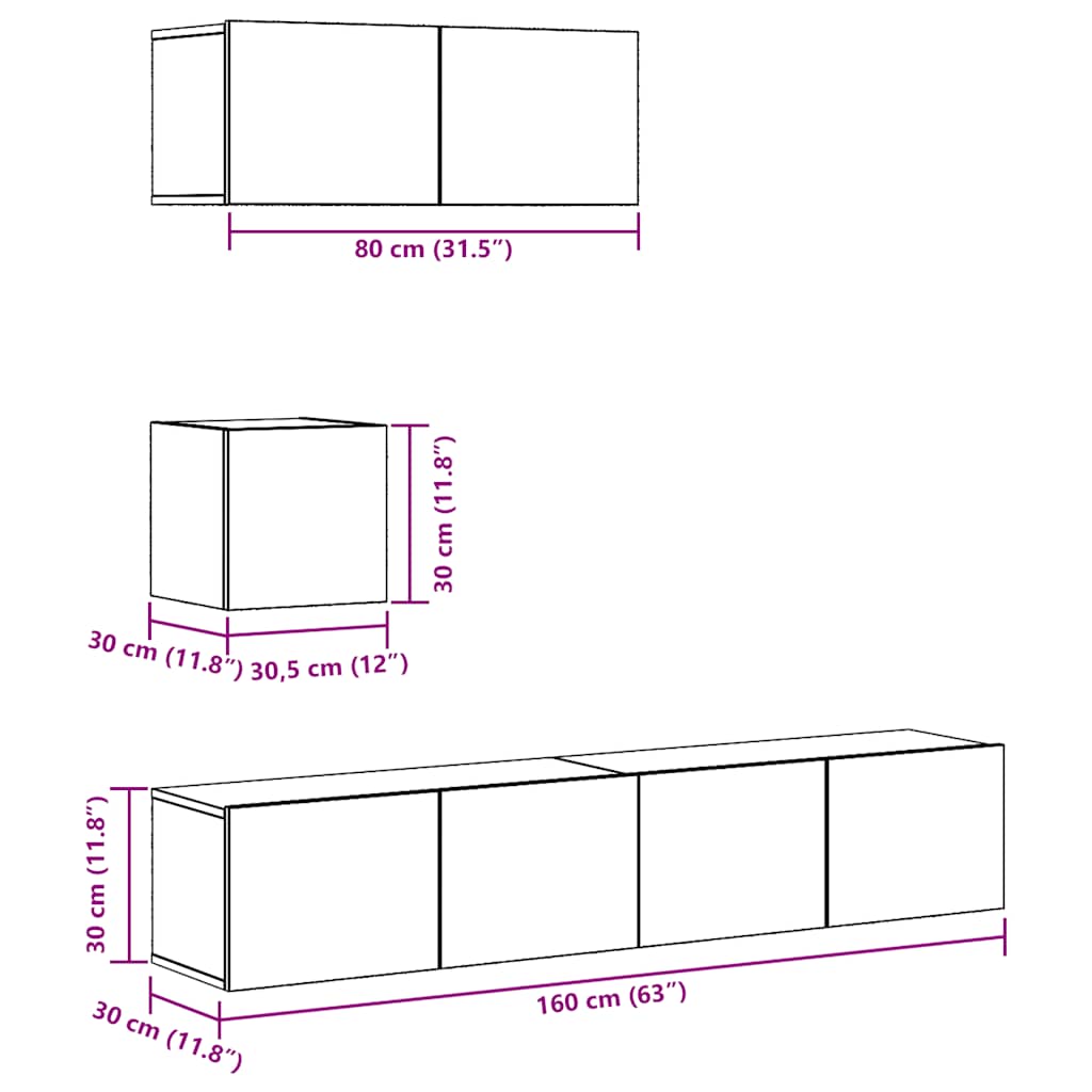 Ensemble de meuble TV mural 4 pcs vieux bois bois d'ingénierie - XIOS