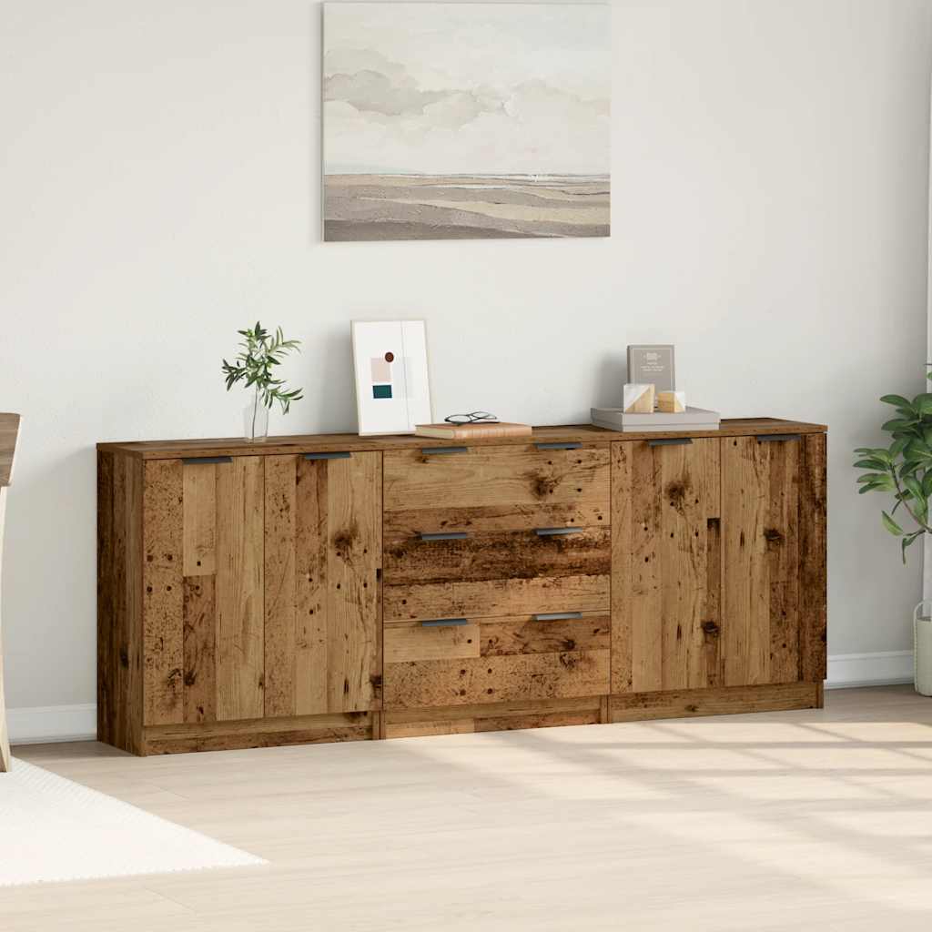 Buffets 3 pcs vieux bois 60x30x70 cm bois d'ingénierie - XIOS