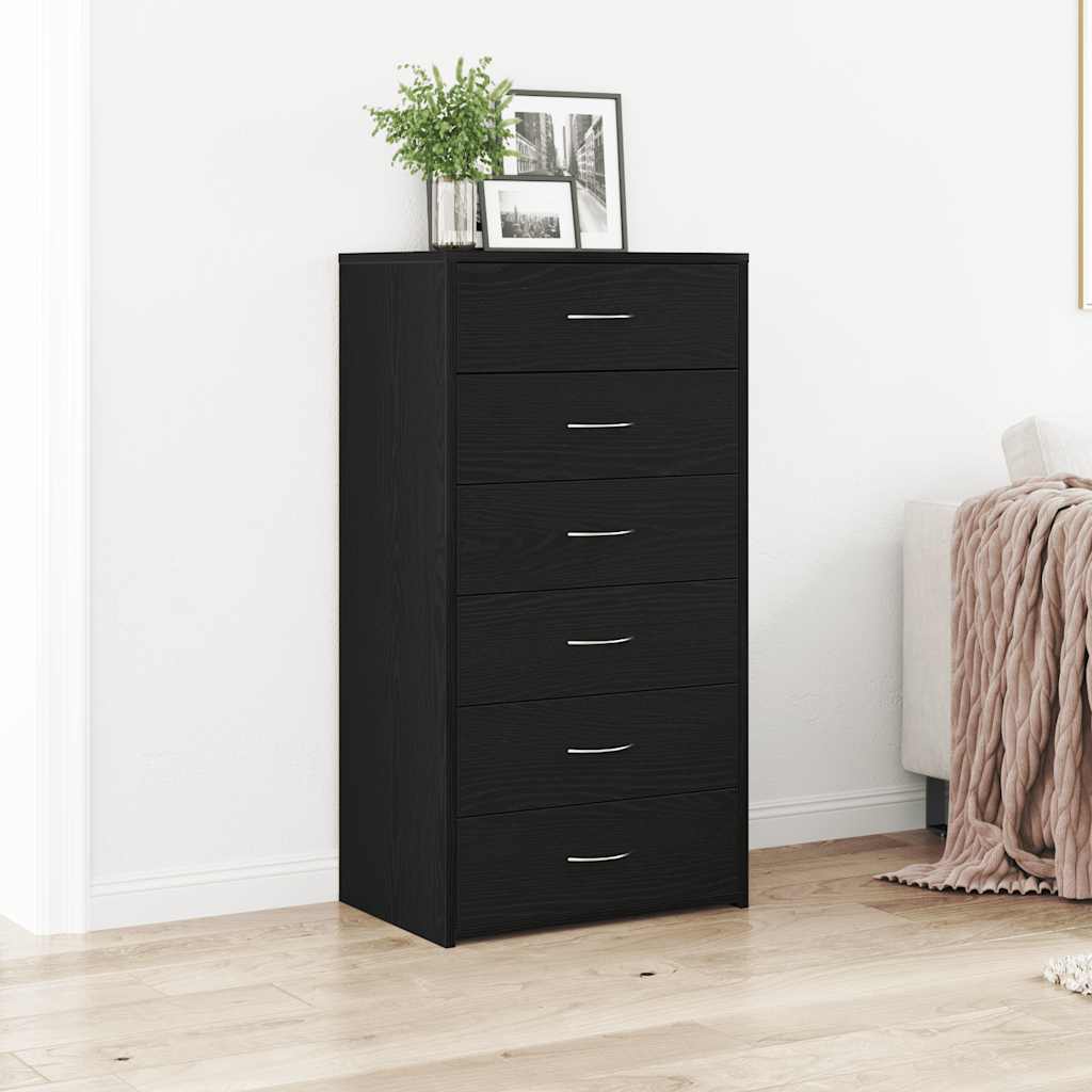 Buffet avec 6 tiroirs Chêne noir 50x34x96 cm Bois d'ingénierie - XIOS