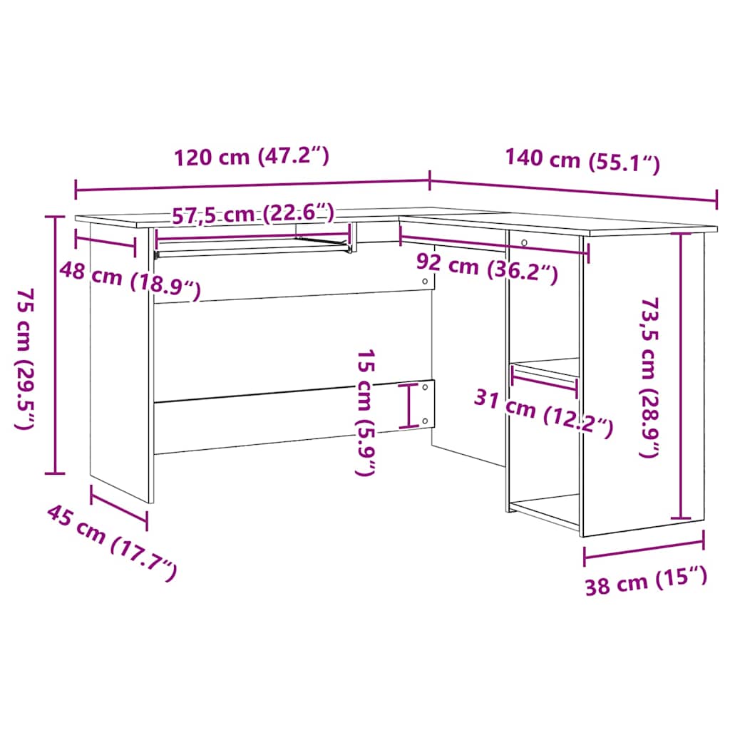 Bureau d'angle Chêne noir 120 x 140 x 75 cm Bois d'ingénierie - XIOS