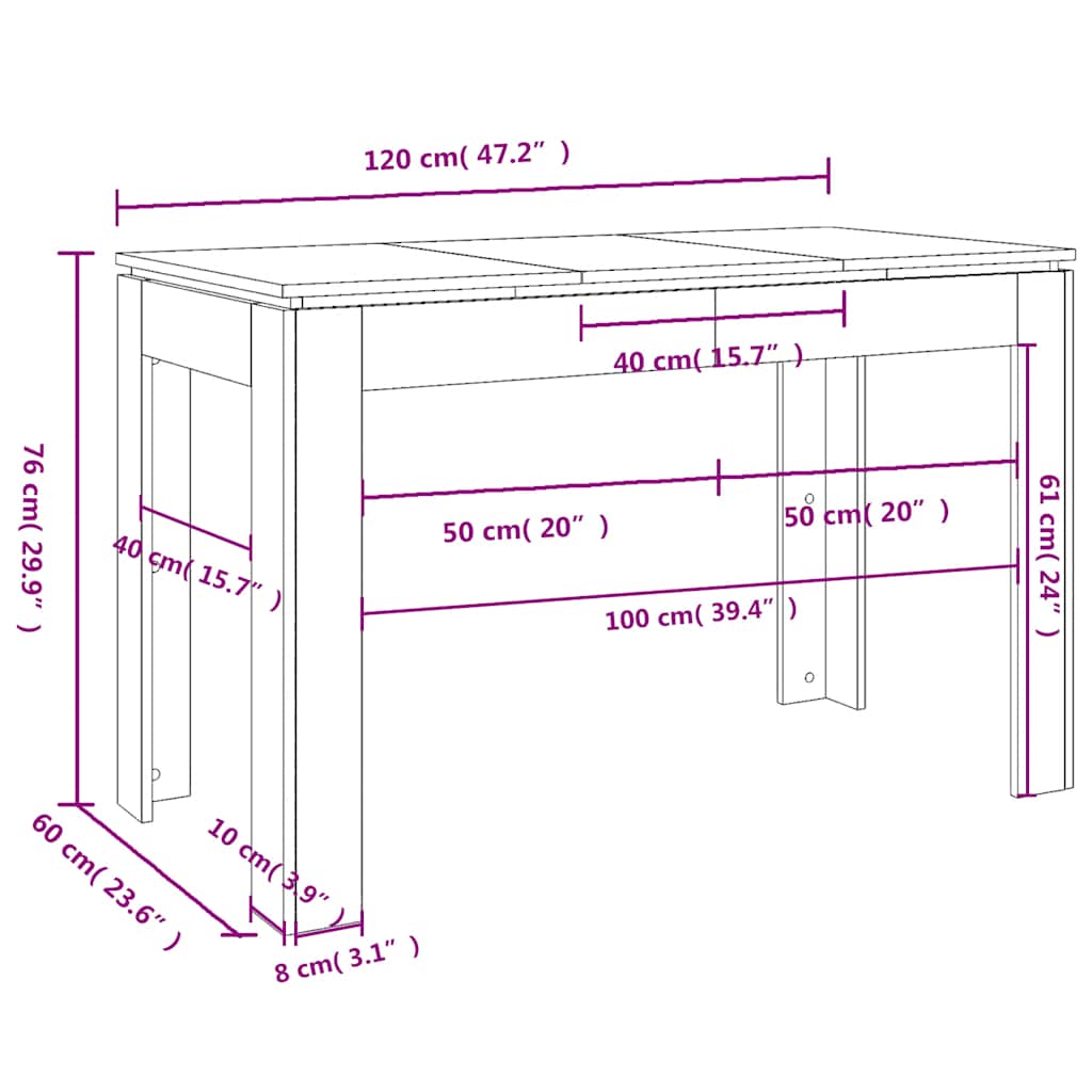 Table de salle à manger en chêne noir 120x60x76 cm bois d'ingénierie - XIOS