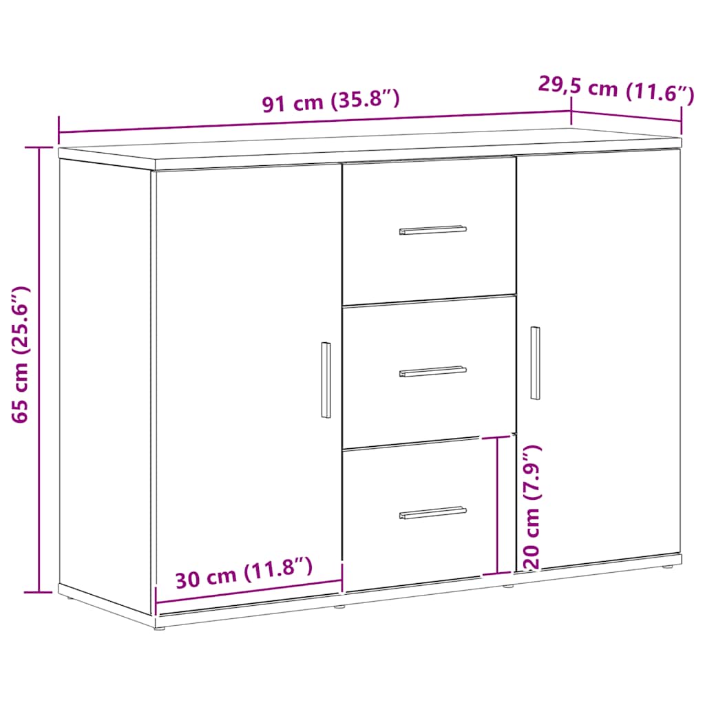Buffet chêne noir 91x29,5x65 cm bois d'ingénierie