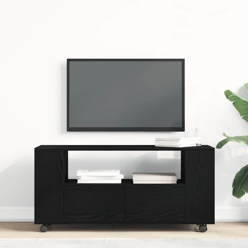 Meuble TV avec roulettes chêne noir bois d'ingénierie - XIOS
