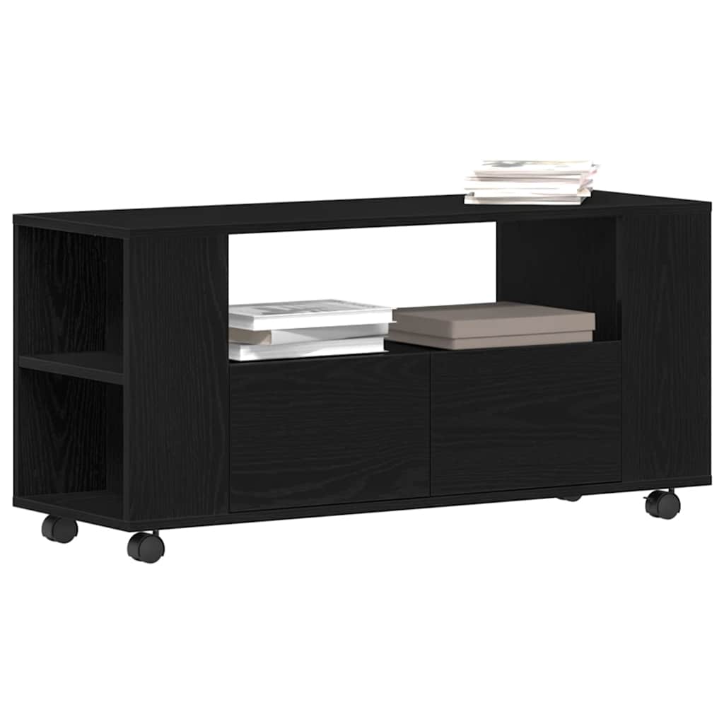 Meuble TV avec roulettes chêne noir bois d'ingénierie - XIOS