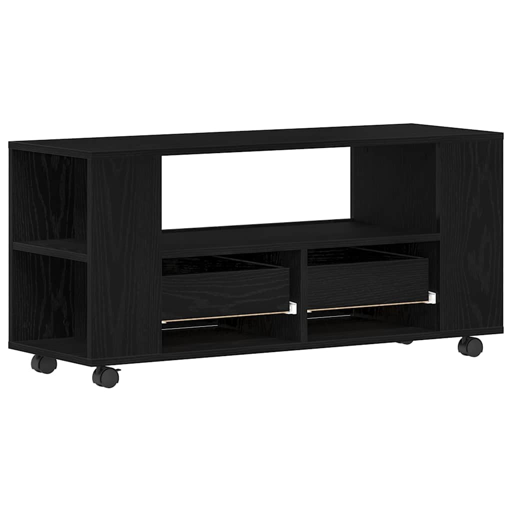 Meuble TV avec roulettes chêne noir bois d'ingénierie - XIOS