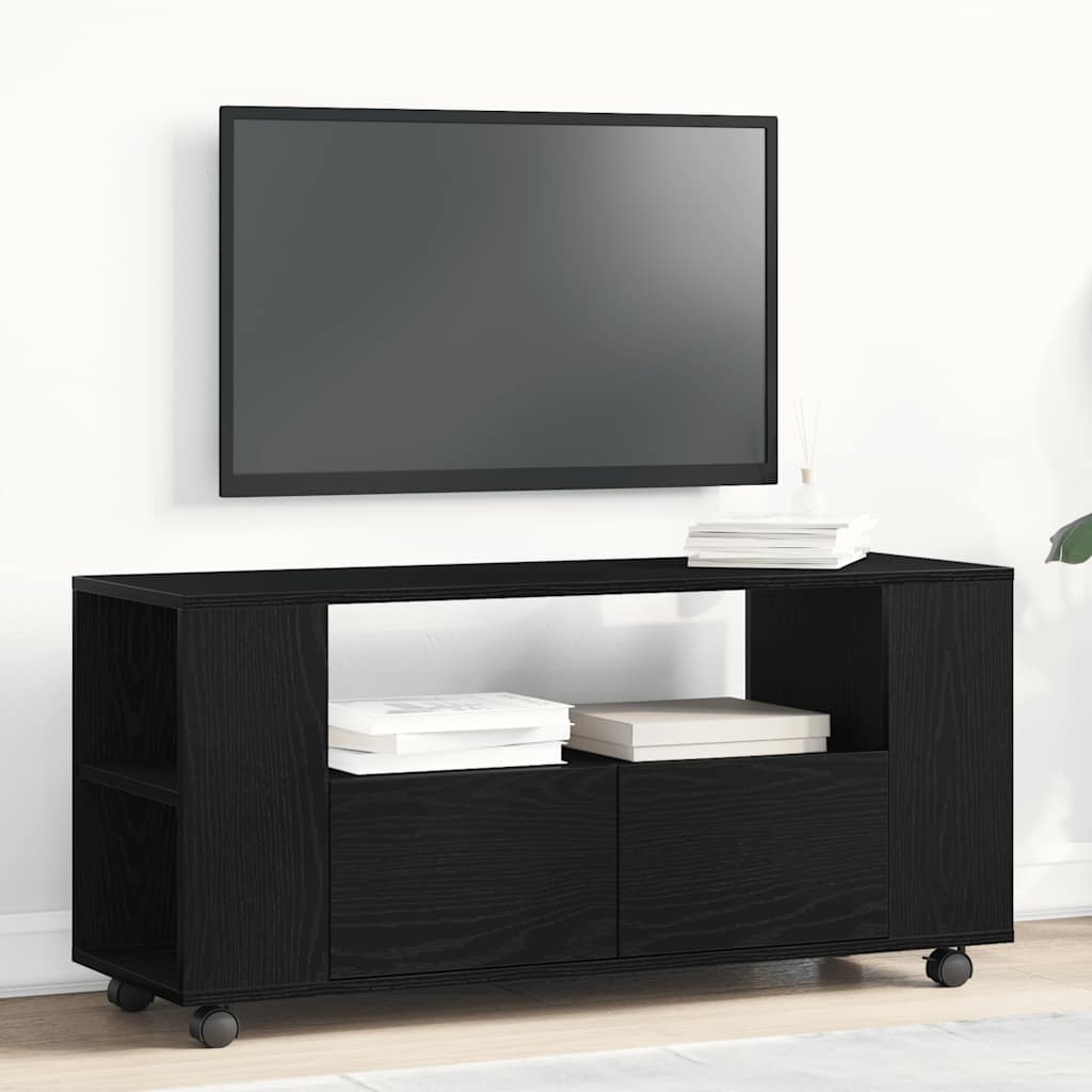 Meuble TV avec roulettes chêne noir bois d'ingénierie - XIOS