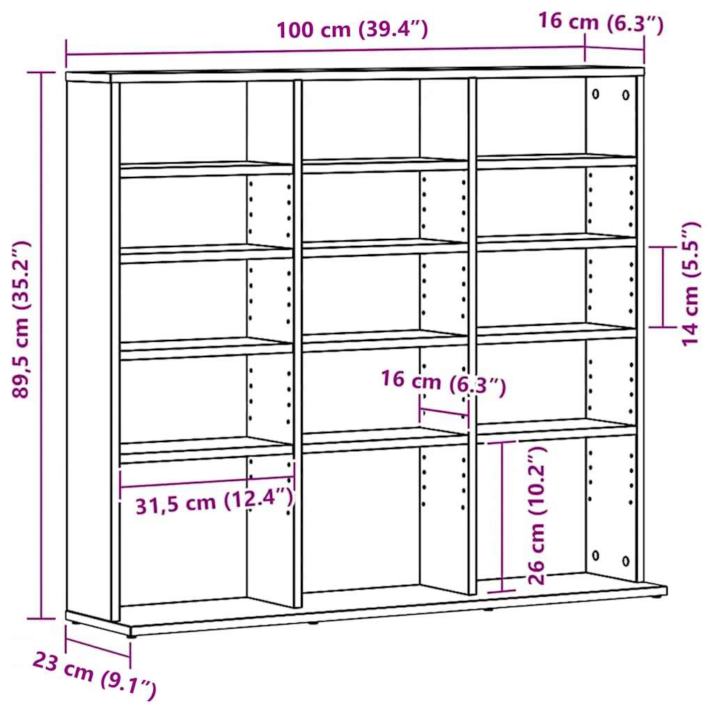 Meuble CD en chêne noir 100 x 23 x 89,5 cm bois d'ingénierie - XIOS