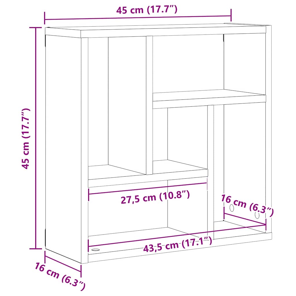 Étagère murale chêne noir 45x16x45 cm bois d'ingénierie - XIOS