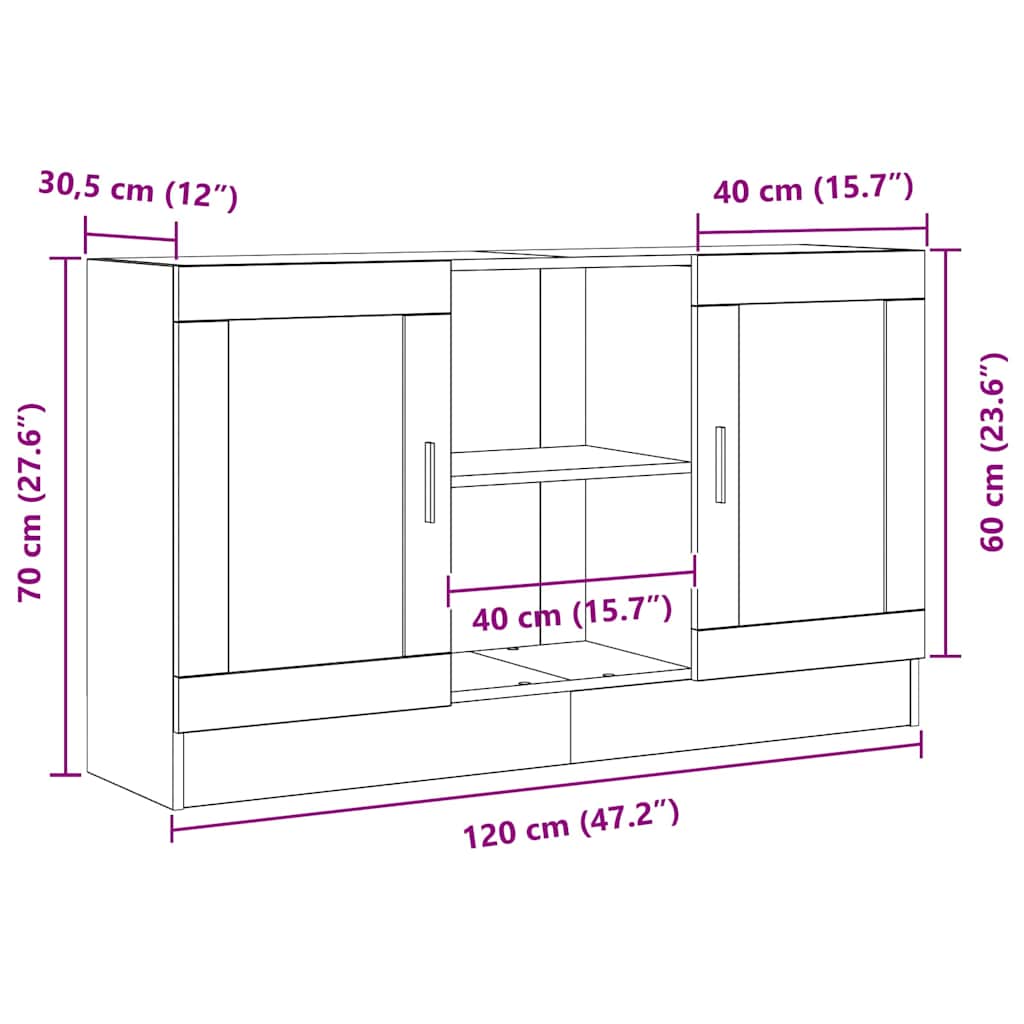 Buffet Noir 120 x 30.5 x 70 cm Bois d'ingénierie - XIOS