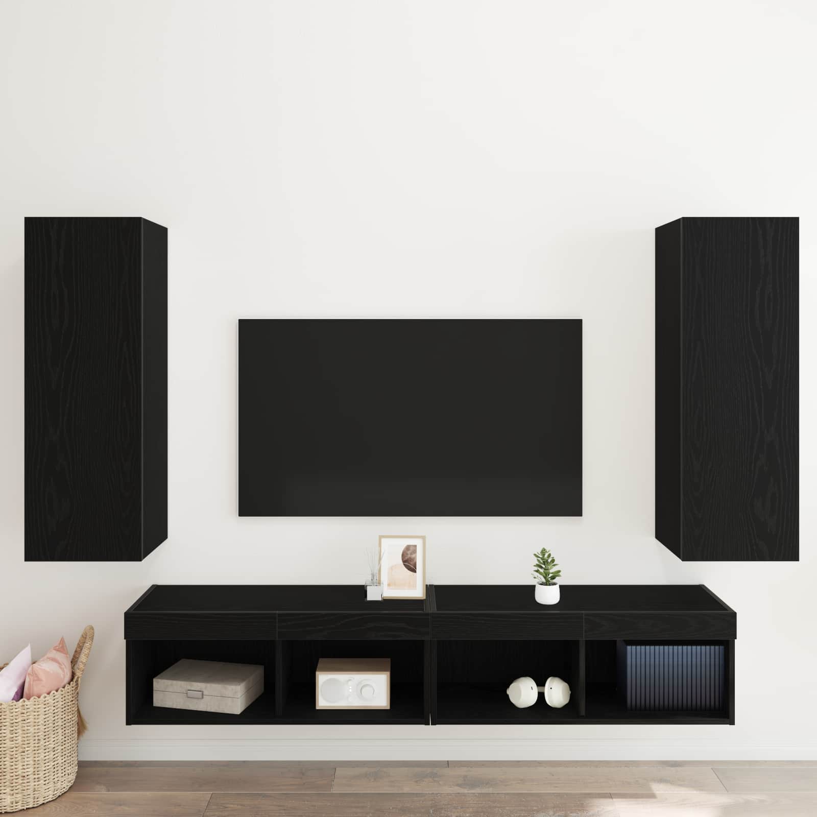 Meuble TV mural 2 pc Chêne noir Bois d'ingénierie
