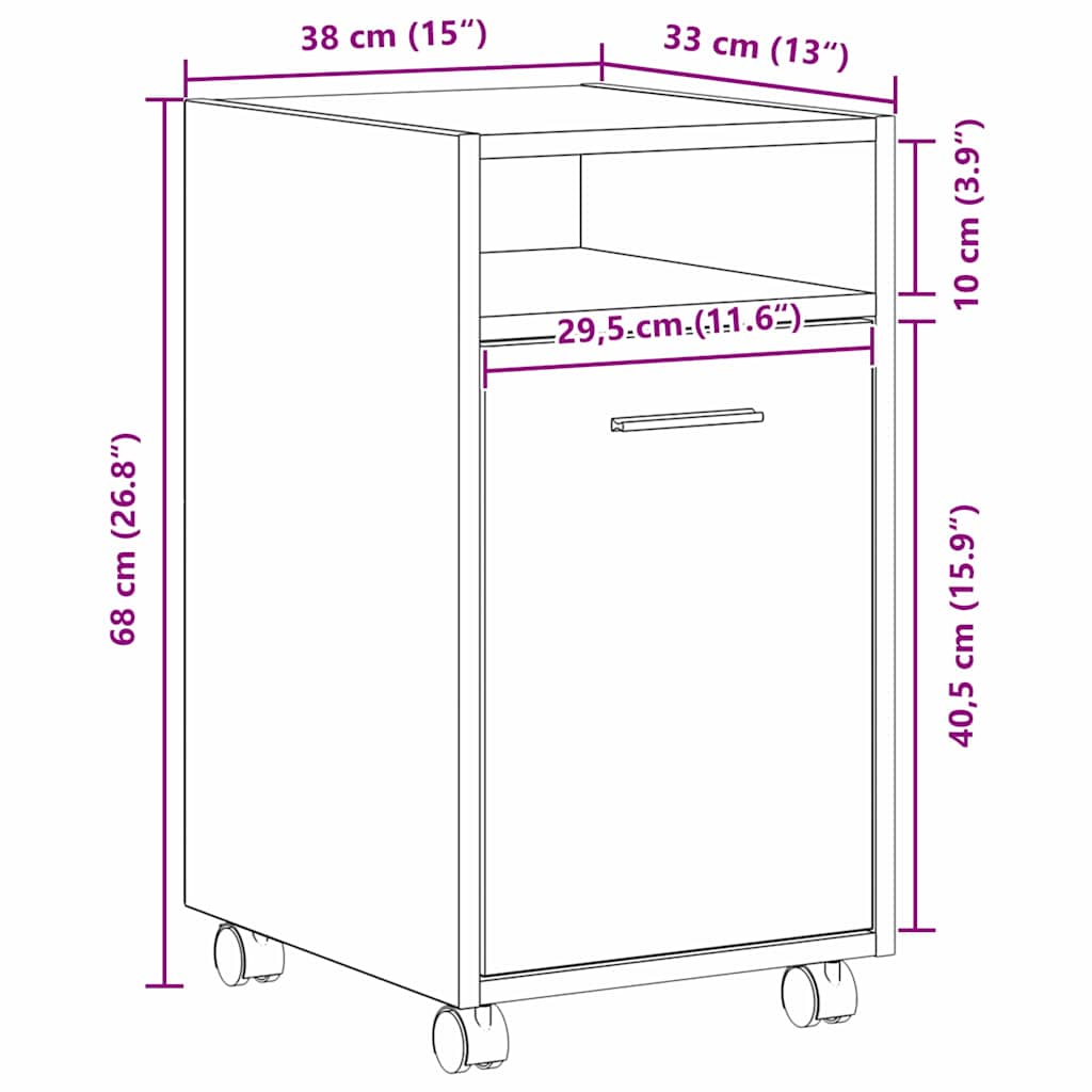 Armoire sur roulettes vidaXL Chêne Noir 33x38x60 cm Bois d'ingénierie