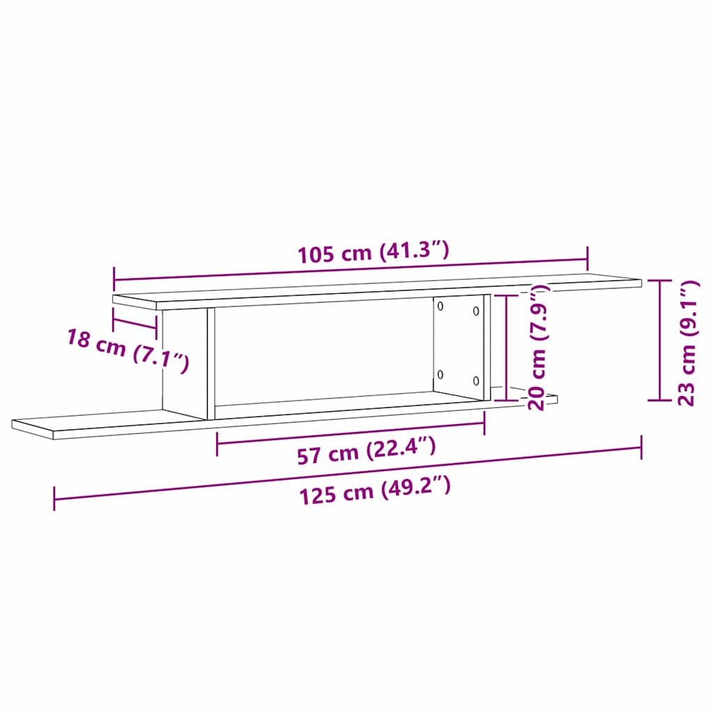 Étagère TV murale Chêne noir 125 x 18 x 23 cm Bois d'ingénierie - XIOS