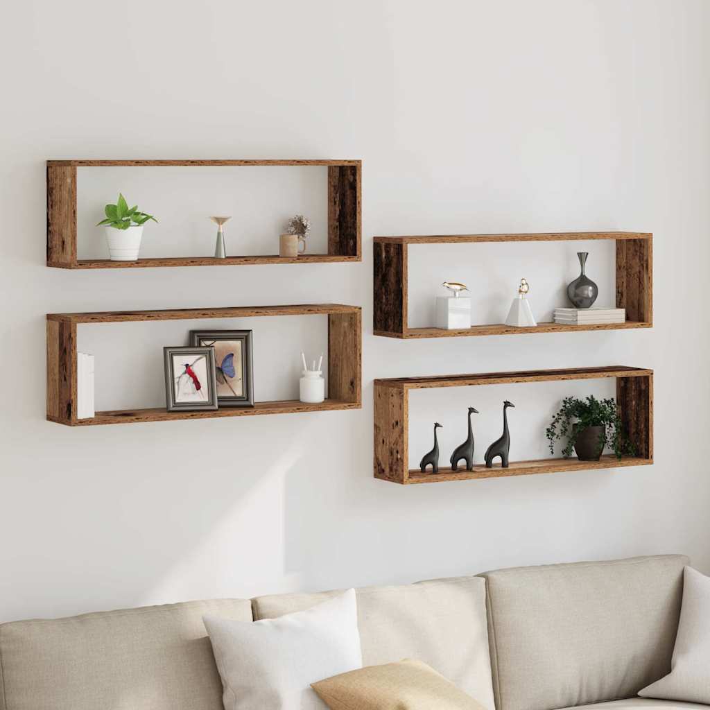 Étagère murale avec étagère 4 pcs Bois ancien 80 x 15 x 26 cm - XIOS
