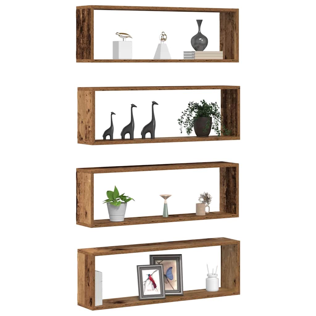 Étagère murale avec étagère 4 pcs Bois ancien 80 x 15 x 26 cm - XIOS