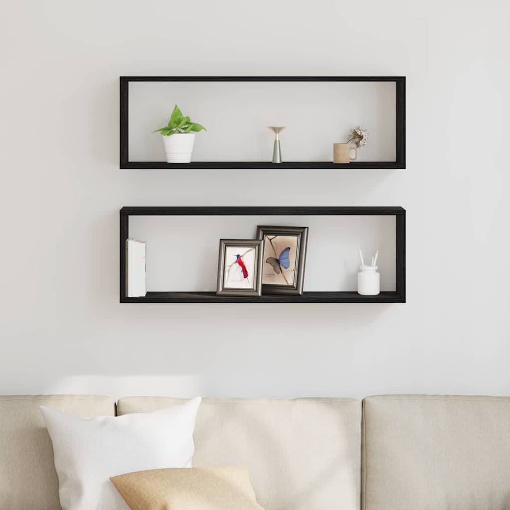 Étagère murale avec étagère 2 pcs Chêne Noir 80 x 15 x 26 cm - XIOS