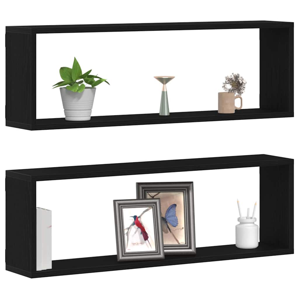 Étagère murale avec étagère 2 pcs Chêne Noir 80 x 15 x 26 cm - XIOS