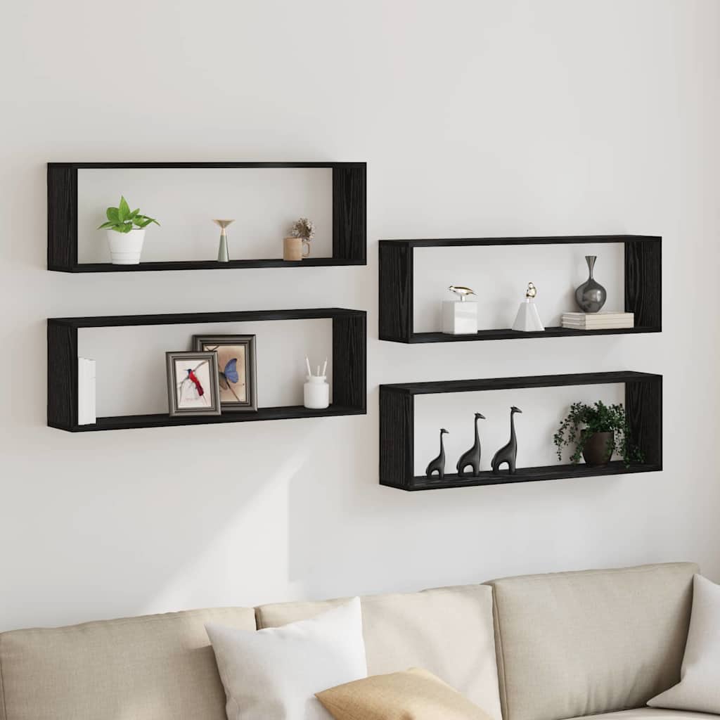 Étagère murale avec étagère 4 pcs Chêne Noir 80 x 15 x 26 cm - XIOS