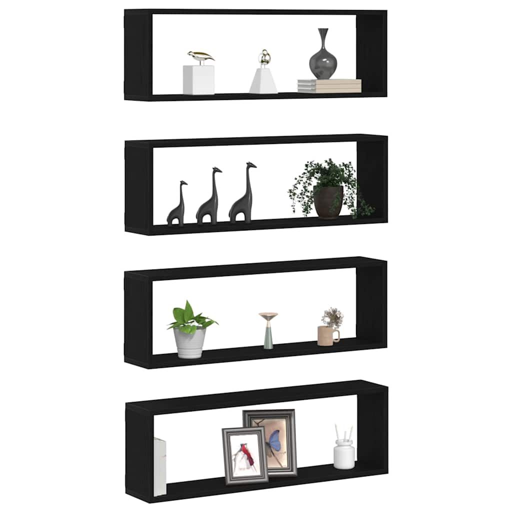 Étagère murale avec étagère 4 pcs Chêne Noir 80 x 15 x 26 cm - XIOS
