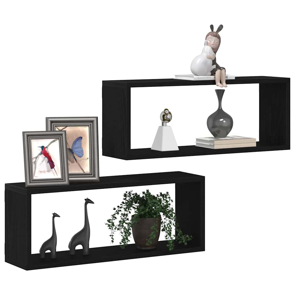 Étagères murales avec étagère 2 pcs Chêne noir 60 x 15 x 23 cm - XIOS