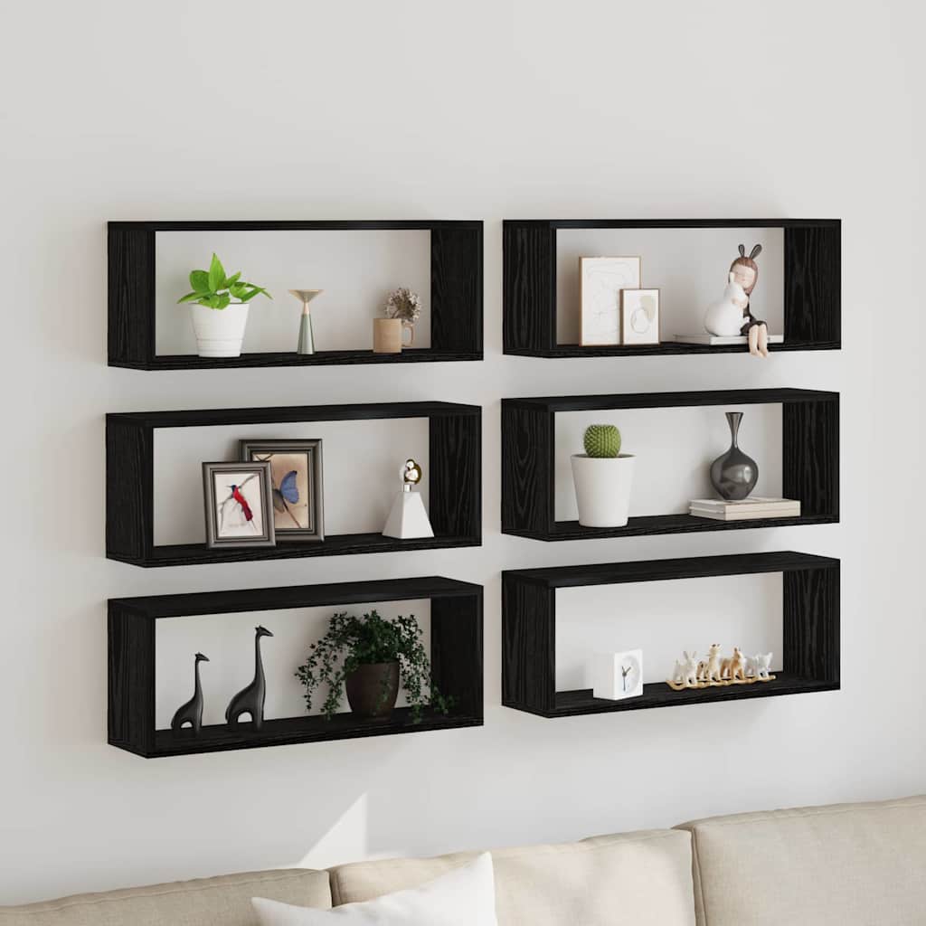 Étagères murales avec étagère 6 pcs Chêne noir 60 x 15 x 23 cm - XIOS