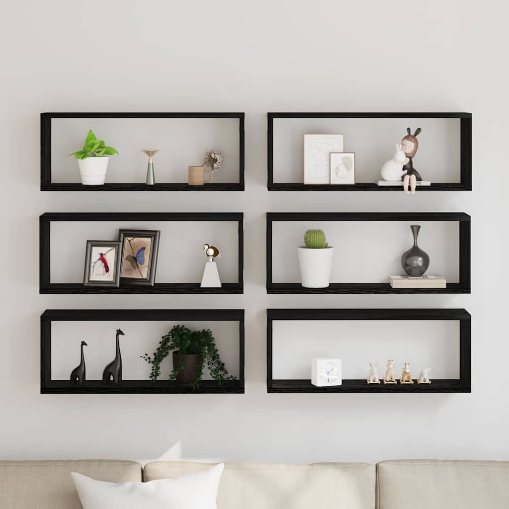 Étagères murales avec étagère 6 pcs Chêne noir 60 x 15 x 23 cm - XIOS