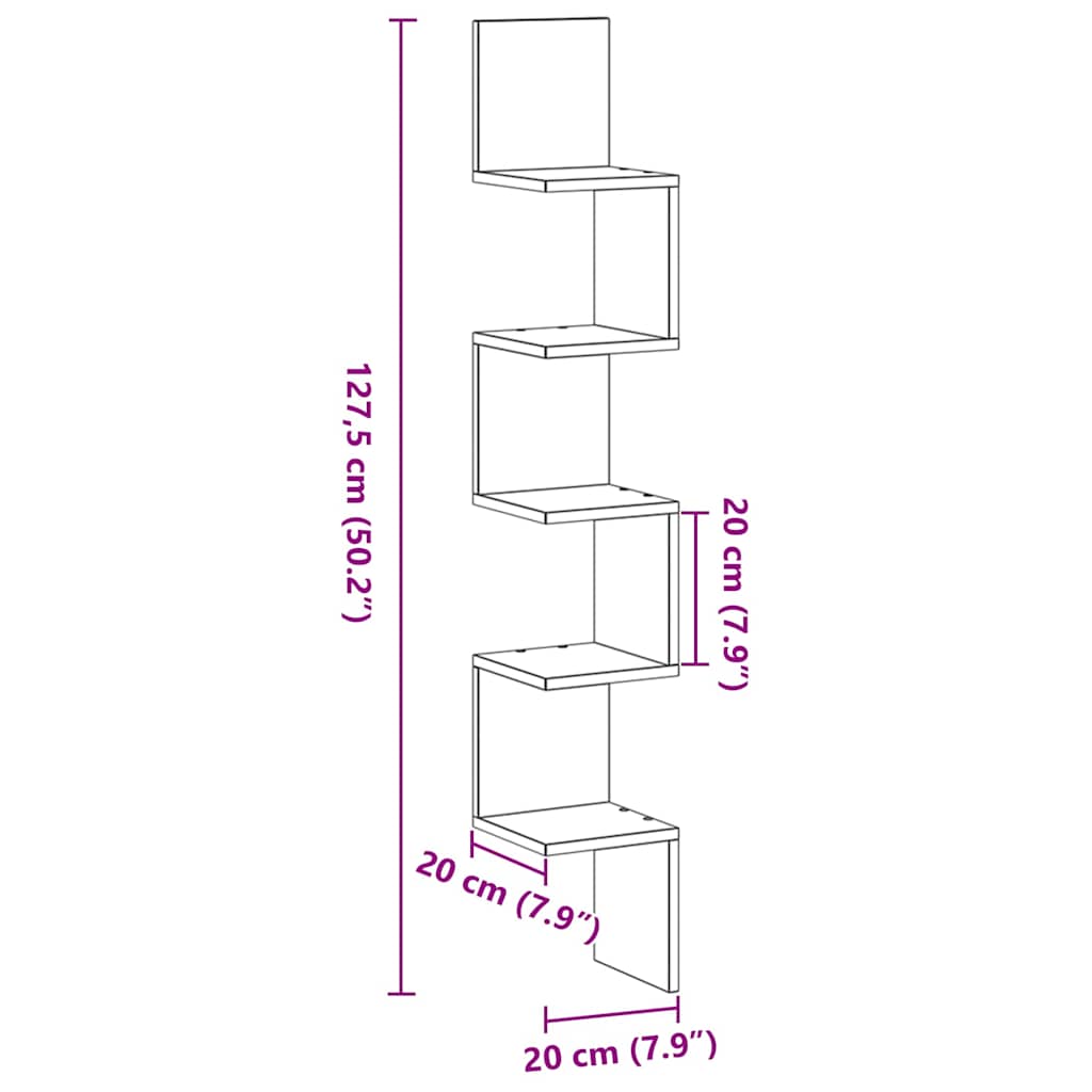 Étagère d'angle Chêne noir 20 x 20 x 127.5 cm Bois d'ingénierie - XIOS